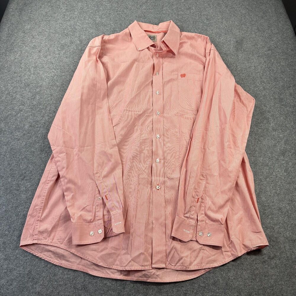 Cinch Shirt Mens 2XL Pink Stripe Long Sleeve Button Down Cotton Casual Logo